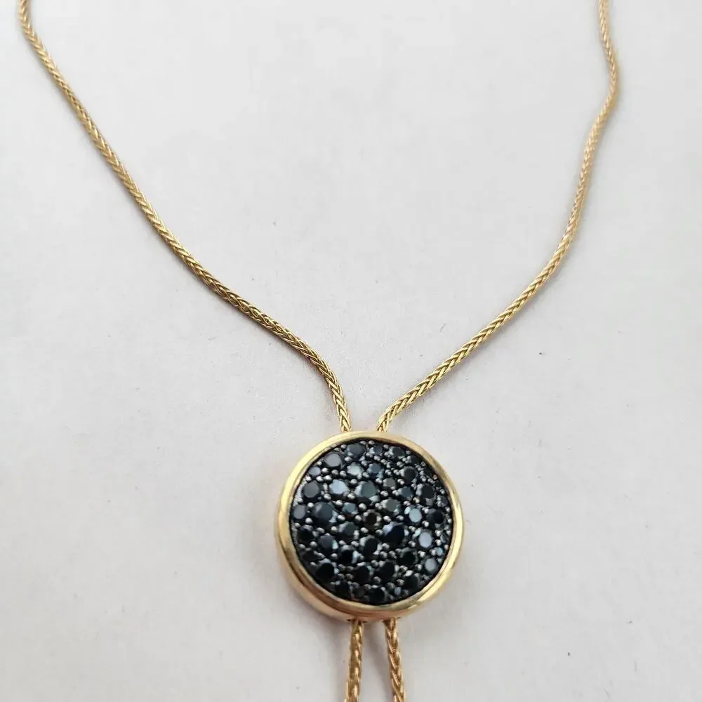 Bellezza lariat necklace ITALY 14KT Gold Plated Vintage Signed NEW Black Crystal